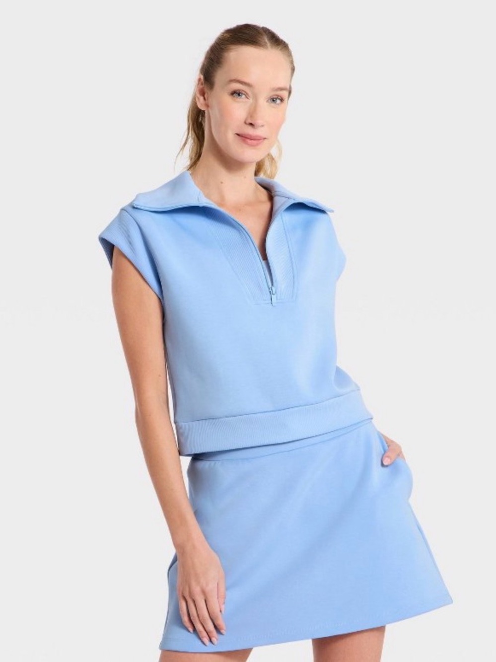 NWT Women's Airy Sleek Ribbed Trim Tank Top - All In Motion™ Light Blue